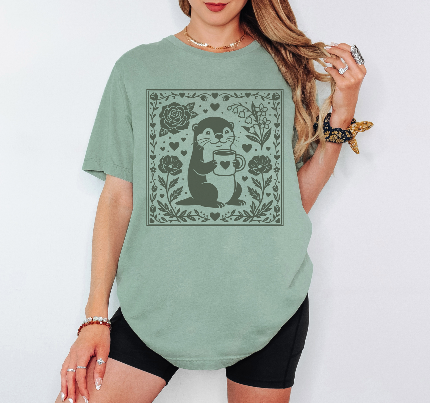 Cute Otter with Coffee Shirt | Coffee Lover Shirt, Cozy Animal Shirt, Otter Lover Gift, Cottagecore Animal Tee