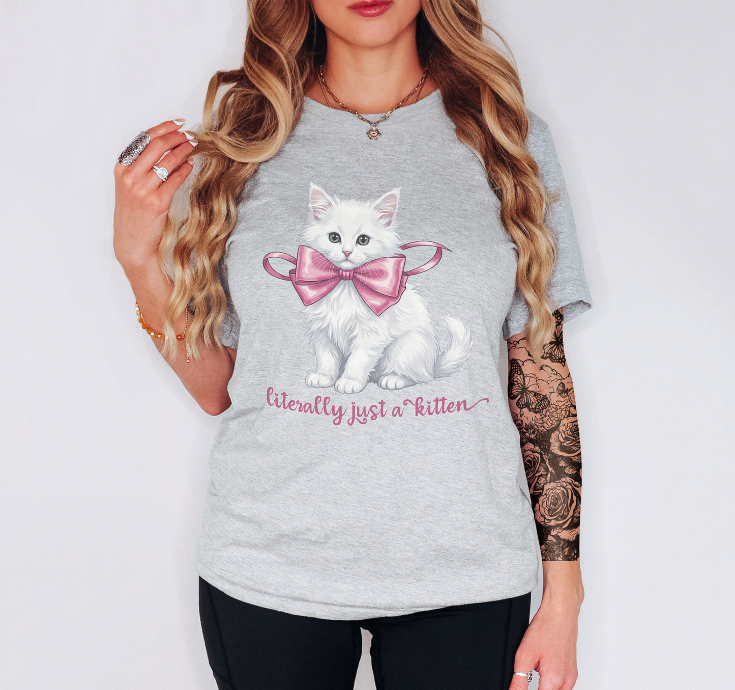 Coquette Kitten T-Shirt – Cute Bow Cat Aesthetic Graphic Tee on Bella Canvas for Cat Lovers