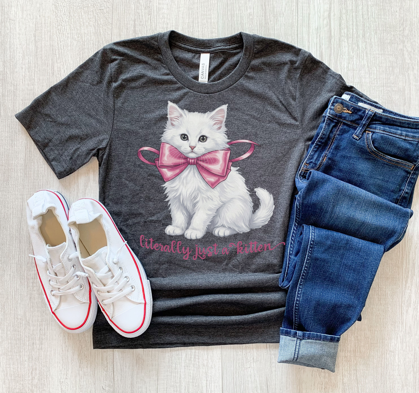 Coquette Kitten T-Shirt – Cute Bow Cat Aesthetic Graphic Tee on Bella Canvas for Cat Lovers