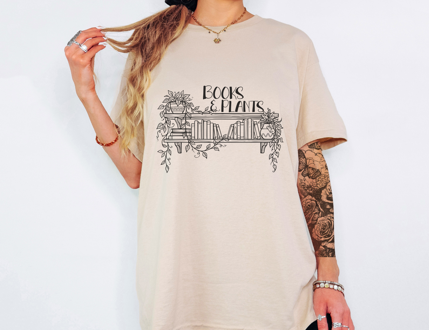 Cottagecore Book Lover T-Shirt – Books and Plants Graphic Tee on Gildan for Cozy Readers
