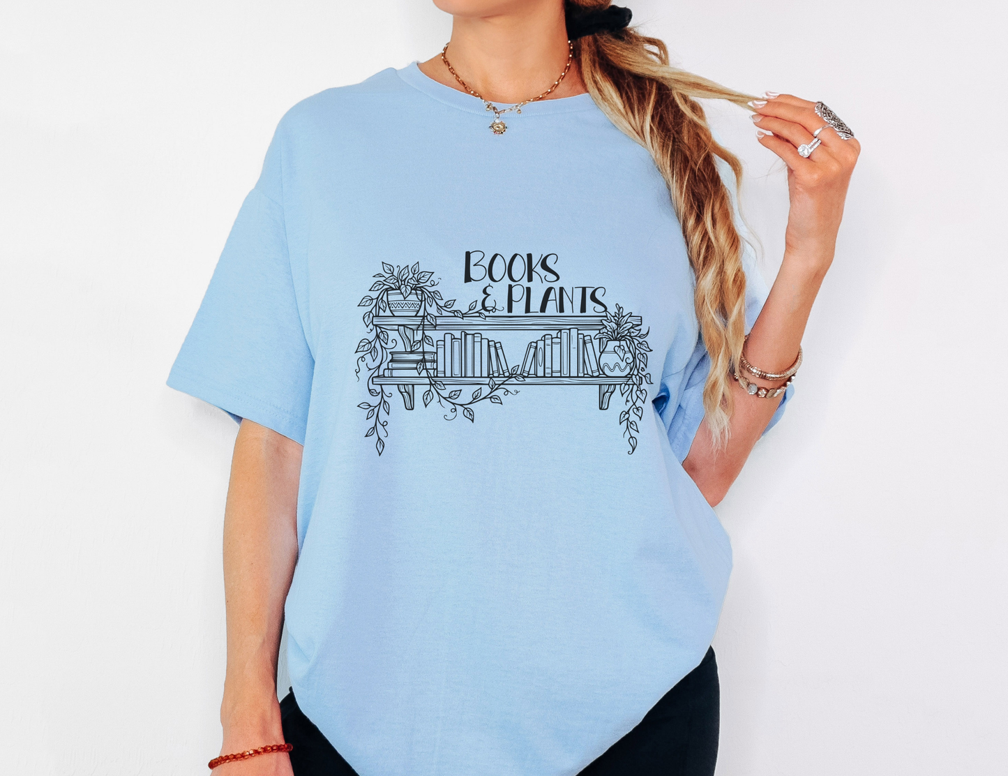 Cottagecore Book Lover T-Shirt – Books and Plants Graphic Tee on Gildan for Cozy Readers