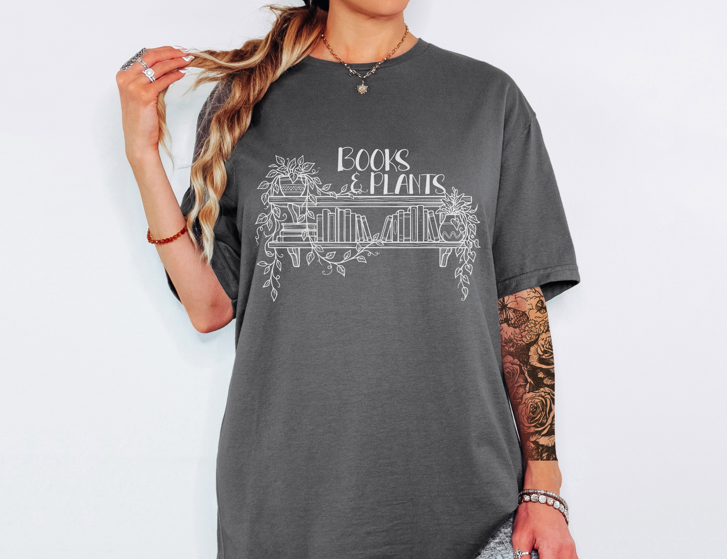 Cottagecore Book Lover T-Shirt – Books and Plants Graphic Tee on Gildan for Cozy Readers