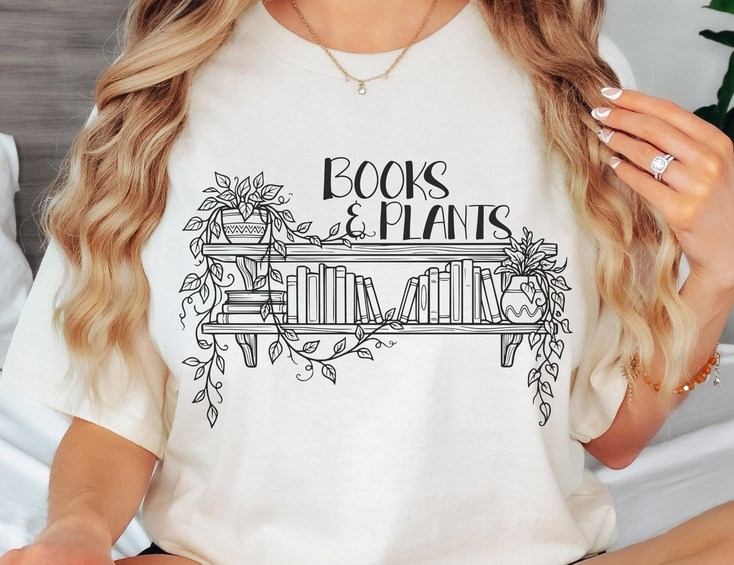 Cottagecore Book Lover T-Shirt – Books and Plants Graphic Tee on Gildan for Cozy Readers