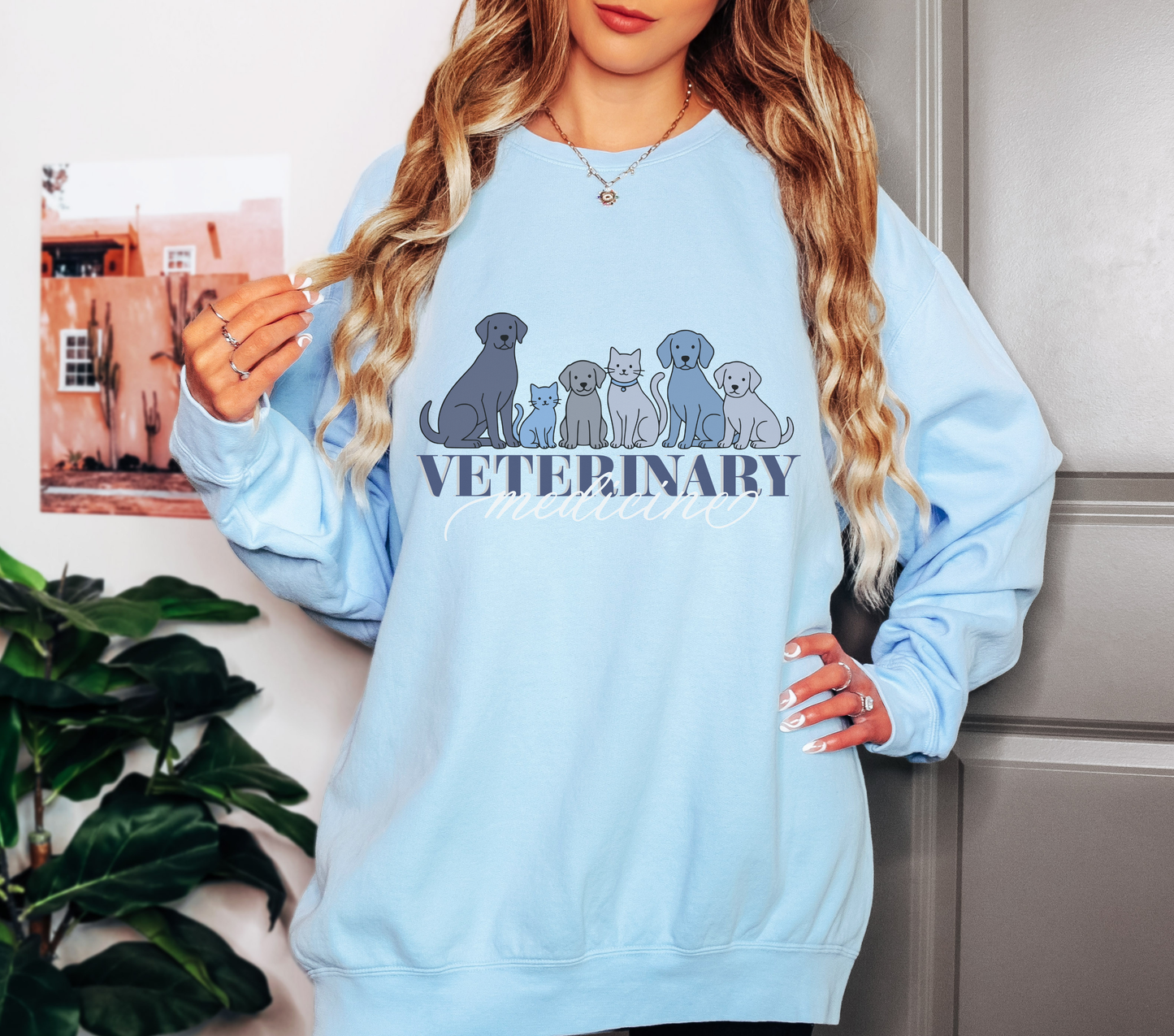 Veterinary Medicine Sweatshirt – Blue Dog & Cat Graphic on Comfort Colors for Vet Techs & Animal Lovers
