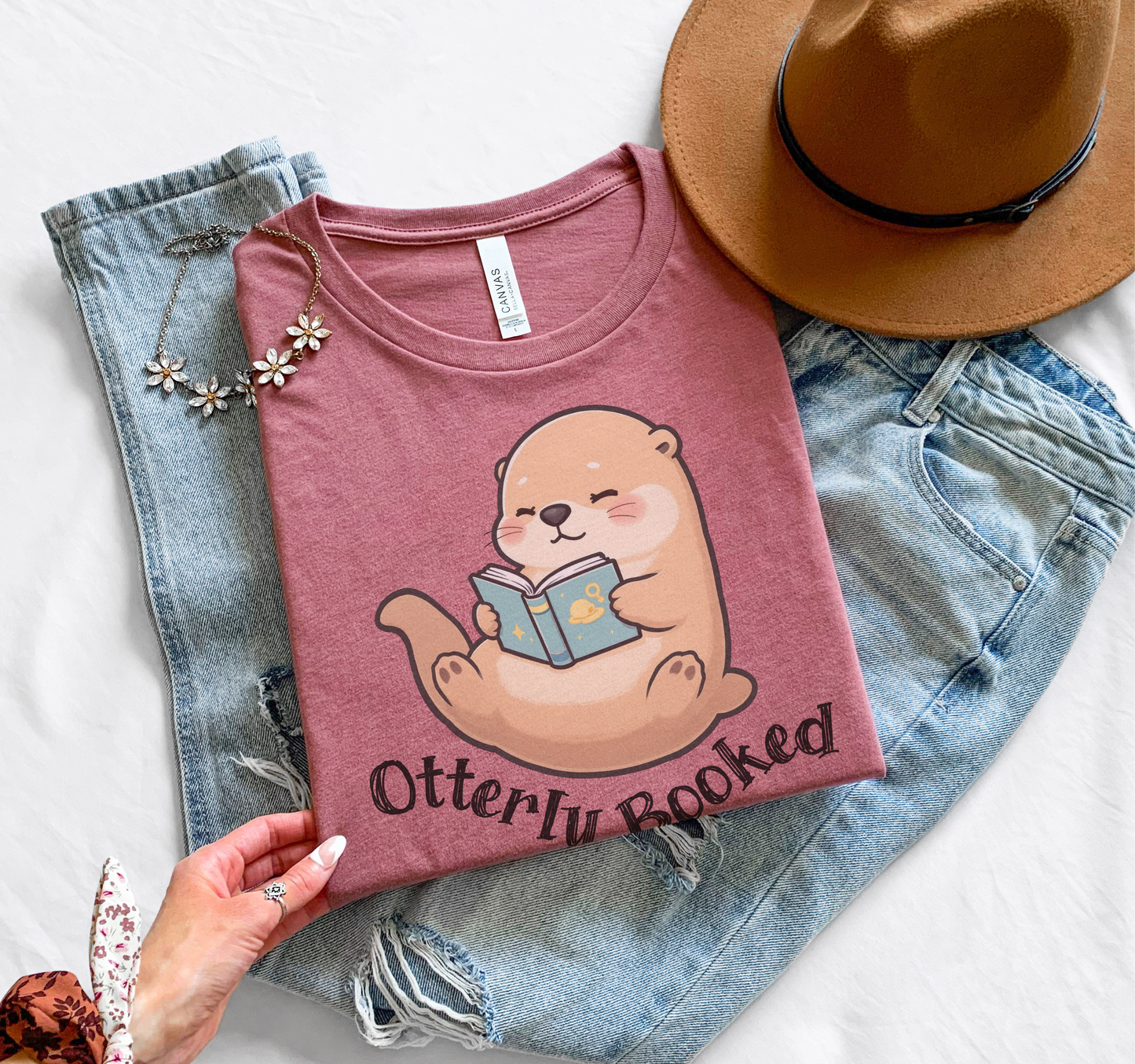 Otterly Booked T-Shirt – Cute Otter Reading Graphic Tee on Bella Canvas for Book Lovers