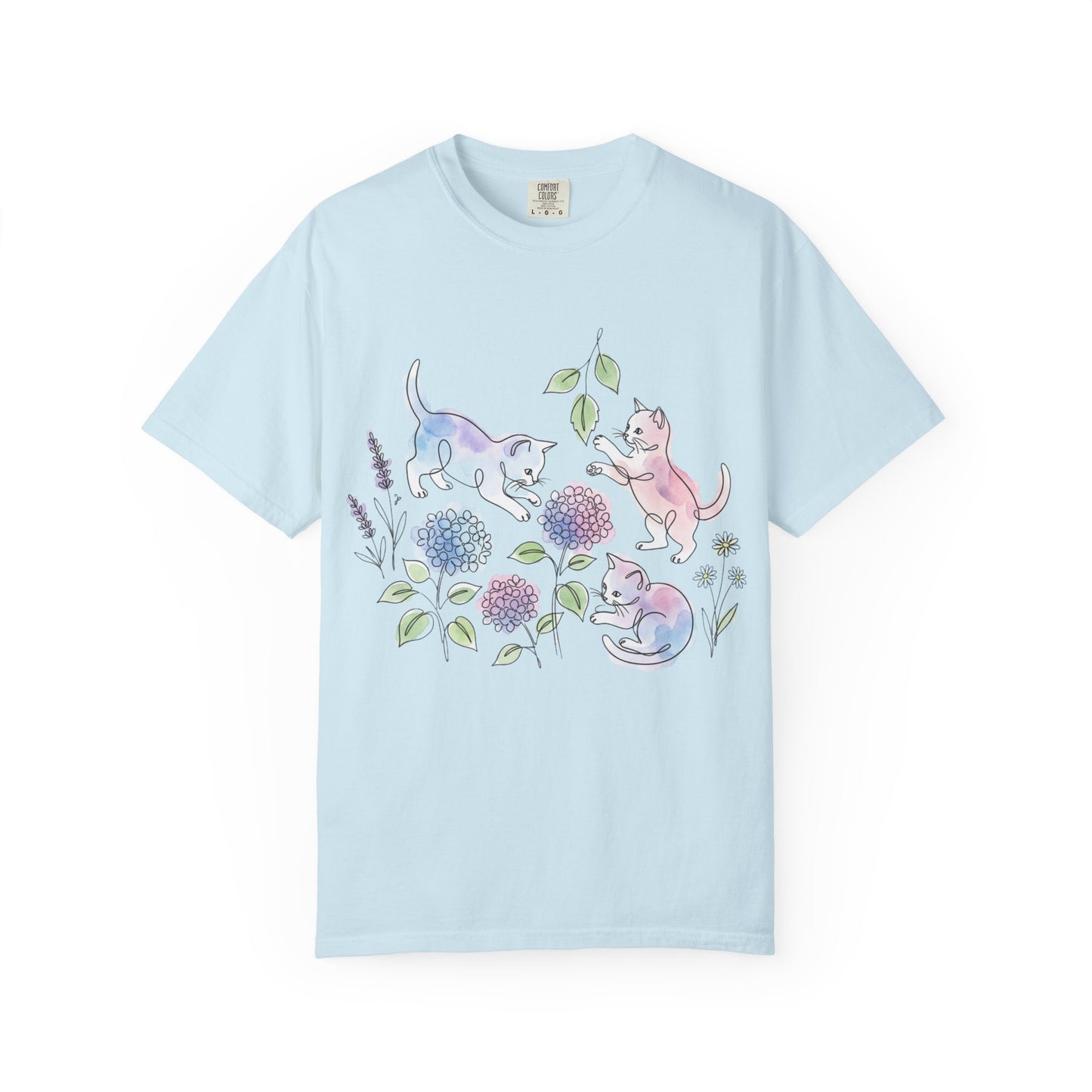 Cottagecore Kitten T-Shirt – Watercolor Floral Cat Graphic Tee on Comfort Colors for Cat & Garden Lovers