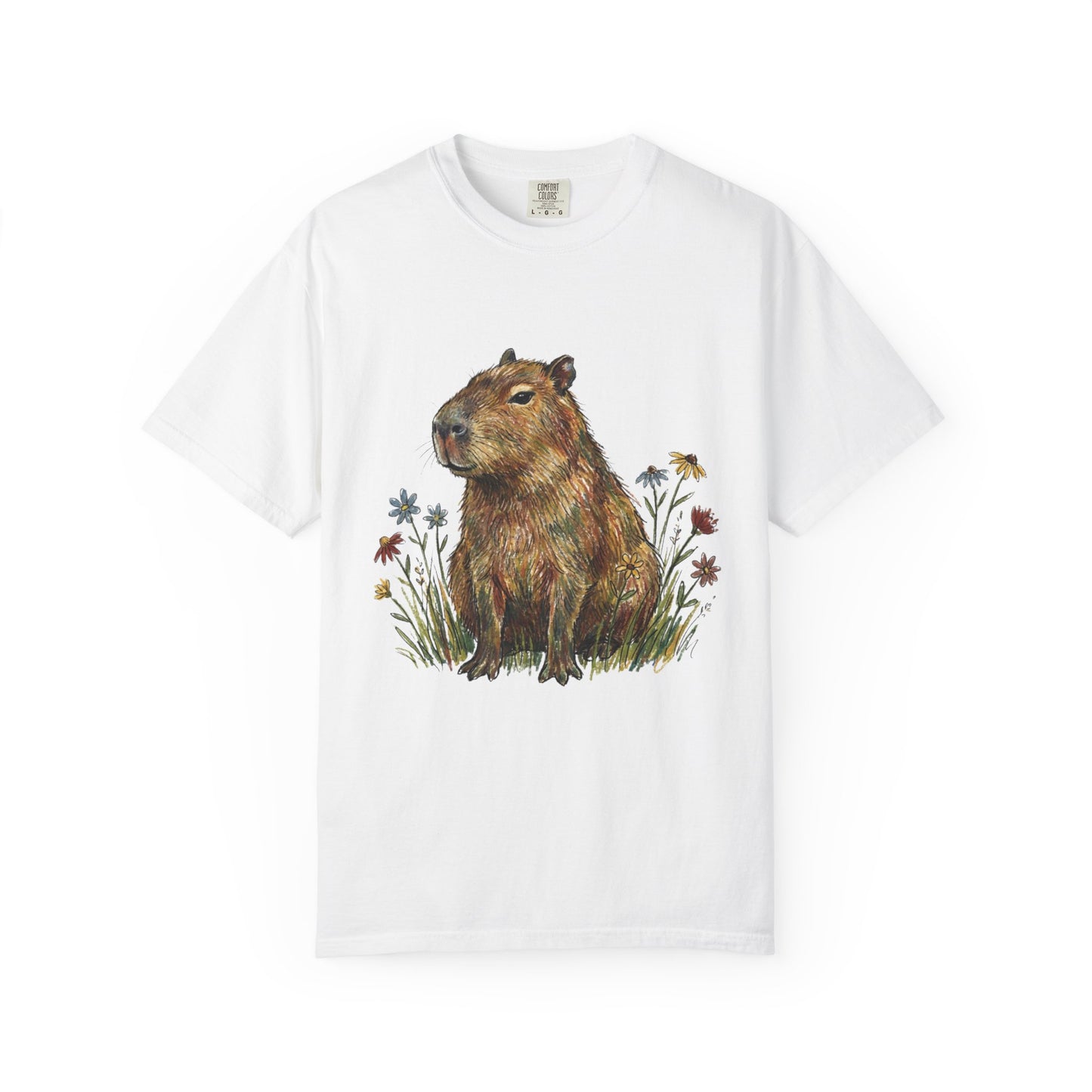 Cottagecore Capybara T-Shirt – Floral Capybara Graphic Tee on Comfort Colors for Animal & Book Lovers