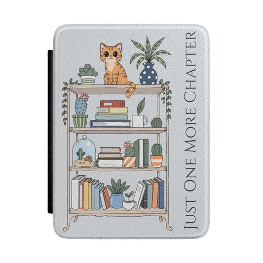 Cottagecore Cat Kindle Case – “Just One More Chapter” Plant & Cat Aesthetic E-Reader Cover for Book Lovers