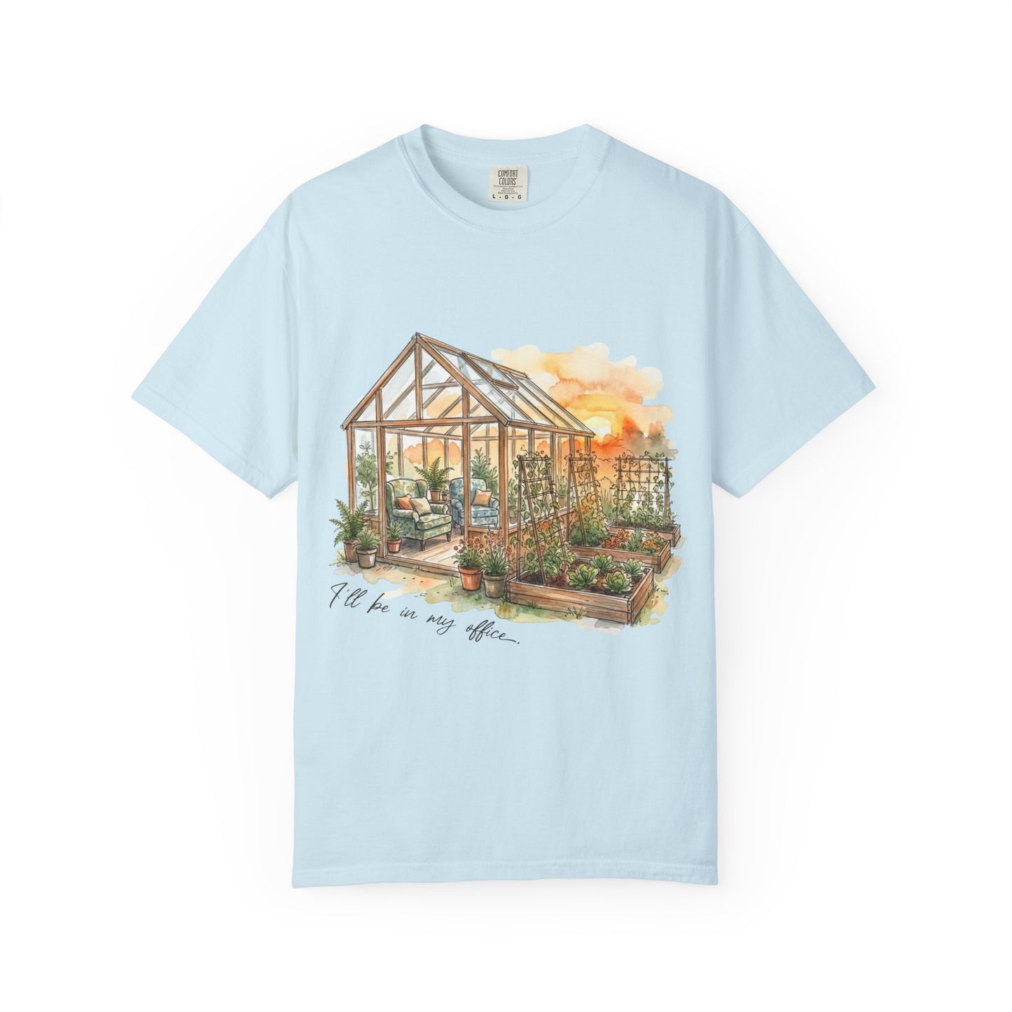 Cottagecore Garden T-Shirt – “In My Office” Greenhouse Graphic Tee on Comfort Colors for Plant Lovers