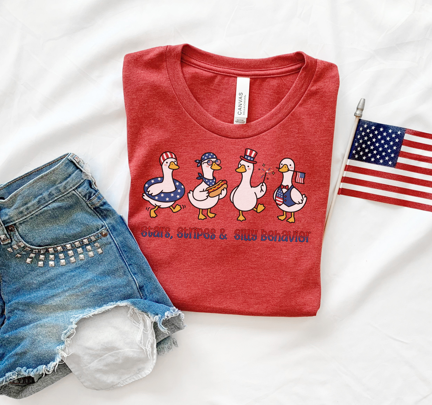Fourth of July T-Shirt – Star Stripe “Silly Behavior” Cute Graphic Tee on Bella Canvas