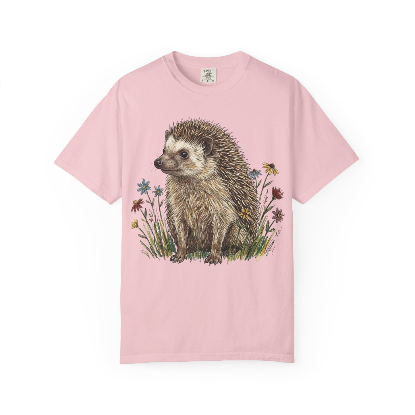 Cottagecore Hedgehog T-Shirt – Floral Woodland Animal Graphic Tee on Comfort Colors for Nature Lovers