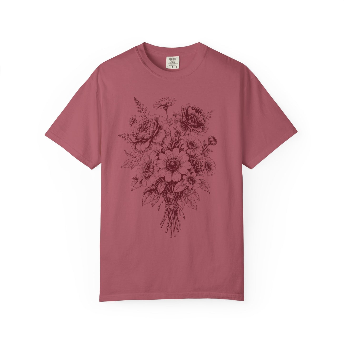 Cottagecore Bouquet T-Shirt – Linocut Vintage Floral Graphic Tee on Comfort Colors for Garden Lovers