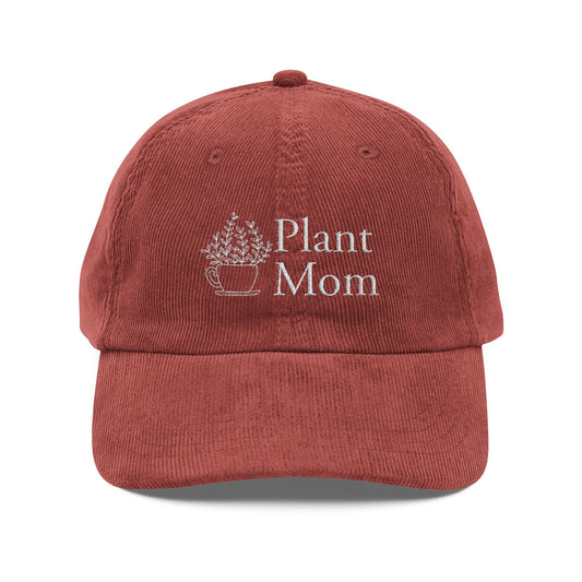 Plant Mom Corduroy Hat – Embroidered Cottagecore Cap in Vintage Style for Plant Lovers