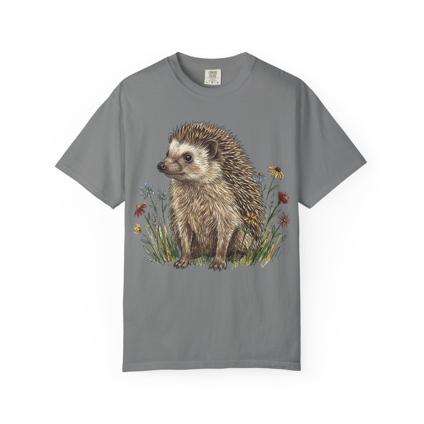 Cottagecore Hedgehog T-Shirt – Floral Woodland Animal Graphic Tee on Comfort Colors for Nature Lovers