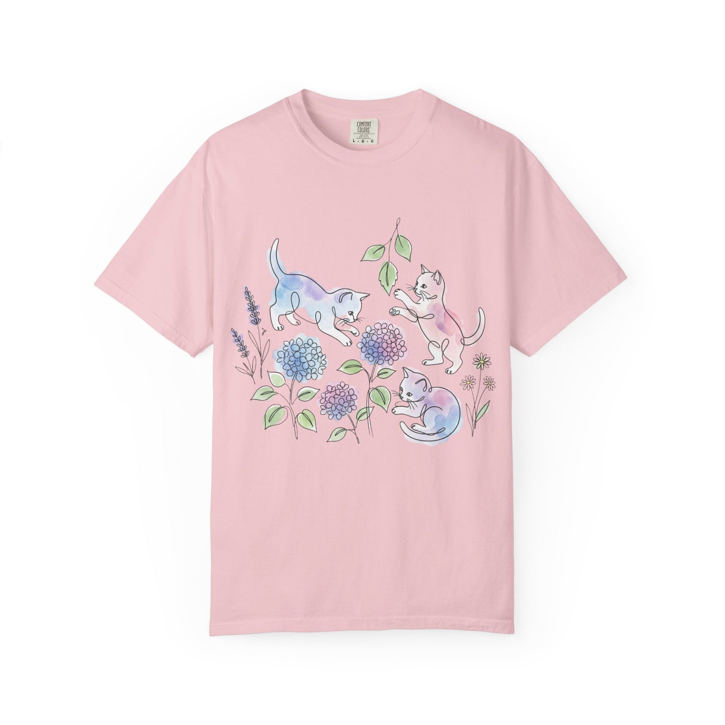 Cottagecore Kitten T-Shirt – Watercolor Floral Cat Graphic Tee on Comfort Colors for Cat & Garden Lovers