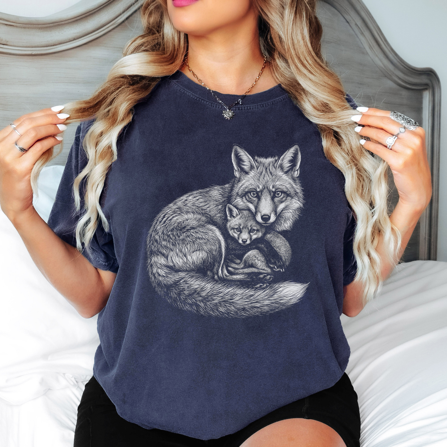Whimsical Fox T-Shirt – Cottagecore Mama & Baby Fox Graphic Tee on Comfort Colors for Nature Lovers