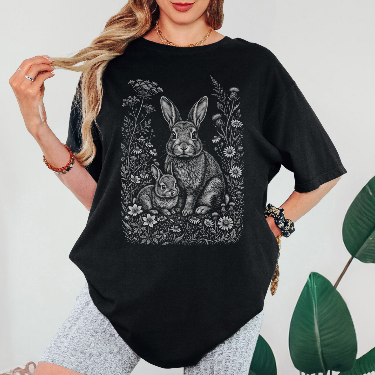 Cottagecore Bunny T-Shirt – Mama & Baby Rabbit Graphic Tee on Comfort Colors for Animal Lovers