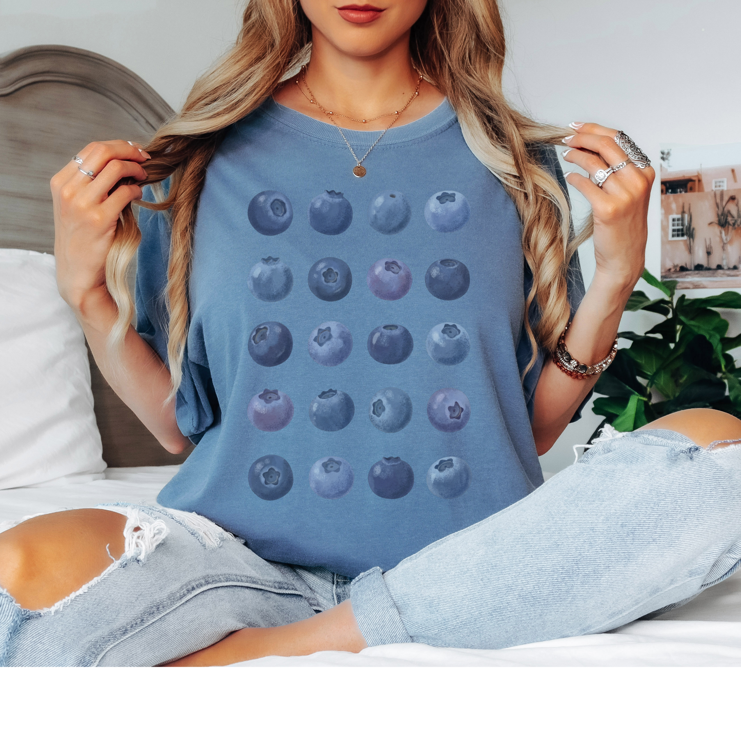 Cottagecore Blueberry T-Shirt – Vintage Fruit Grid Graphic Tee on Comfort Colors for Gardeners