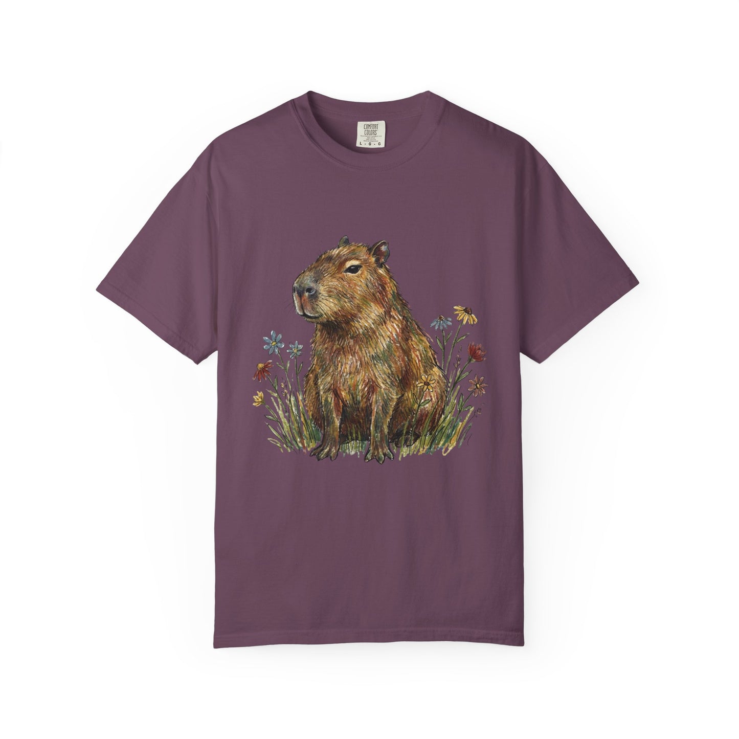 Cottagecore Capybara T-Shirt – Floral Capybara Graphic Tee on Comfort Colors for Animal & Book Lovers