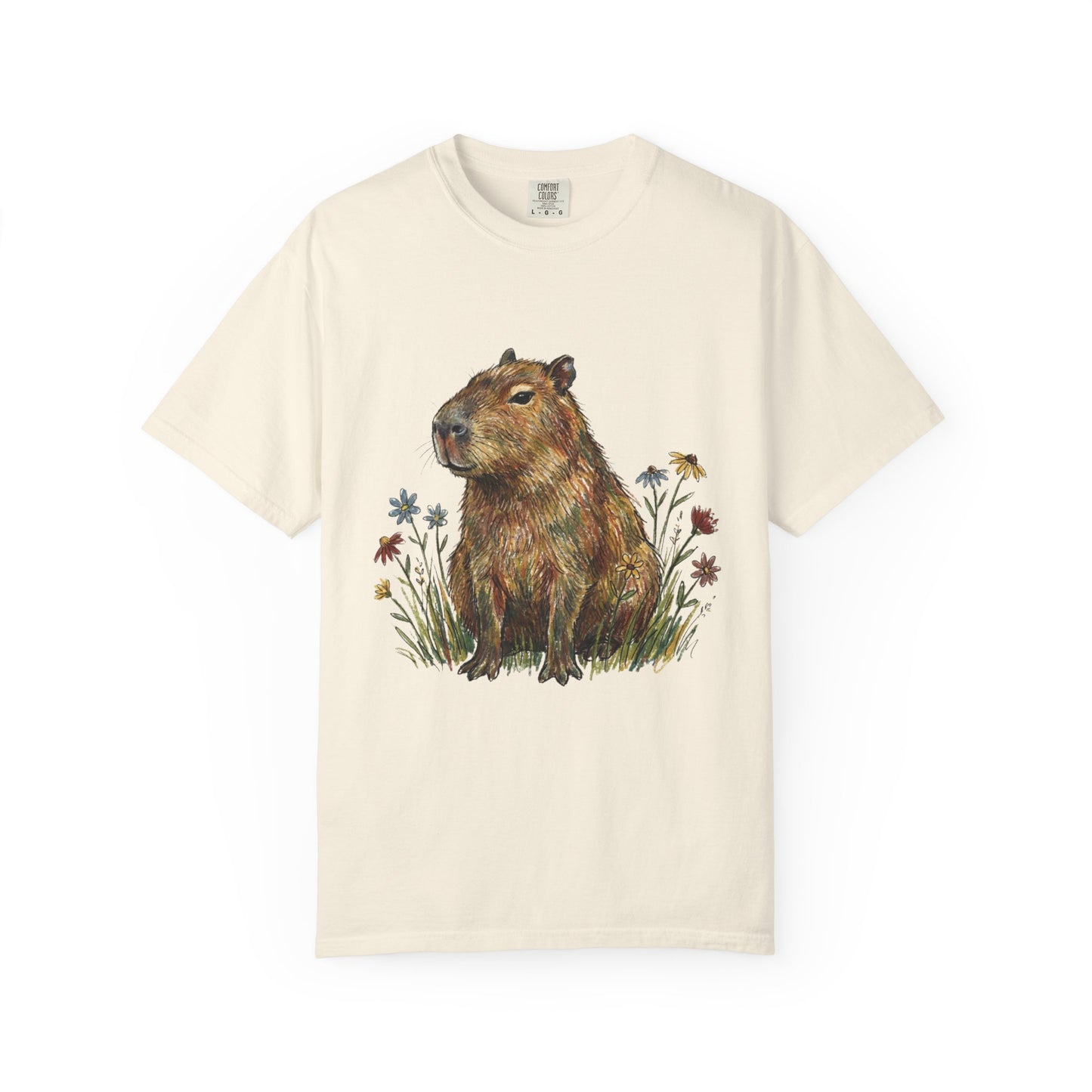 Cottagecore Capybara T-Shirt – Floral Capybara Graphic Tee on Comfort Colors for Animal & Book Lovers