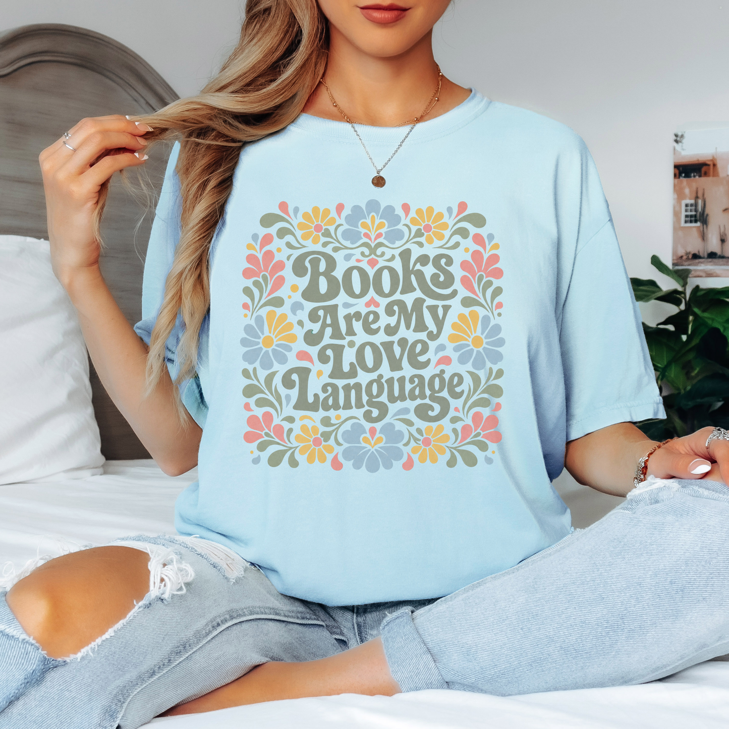 “Books Are My Love Language” Floral T-Shirt – Cozy Book Lover Graphic Tee on Comfort Colors