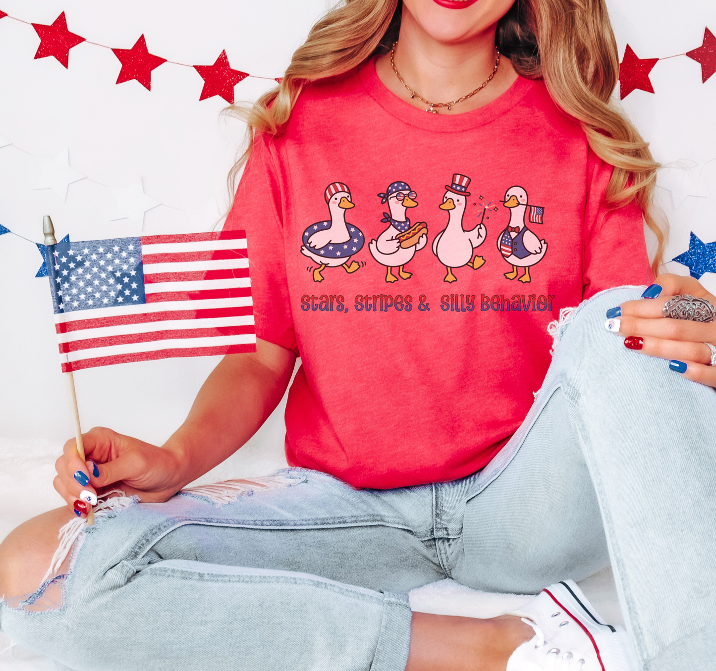Fourth of July T-Shirt – Star Stripe “Silly Behavior” Cute Graphic Tee on Bella Canvas