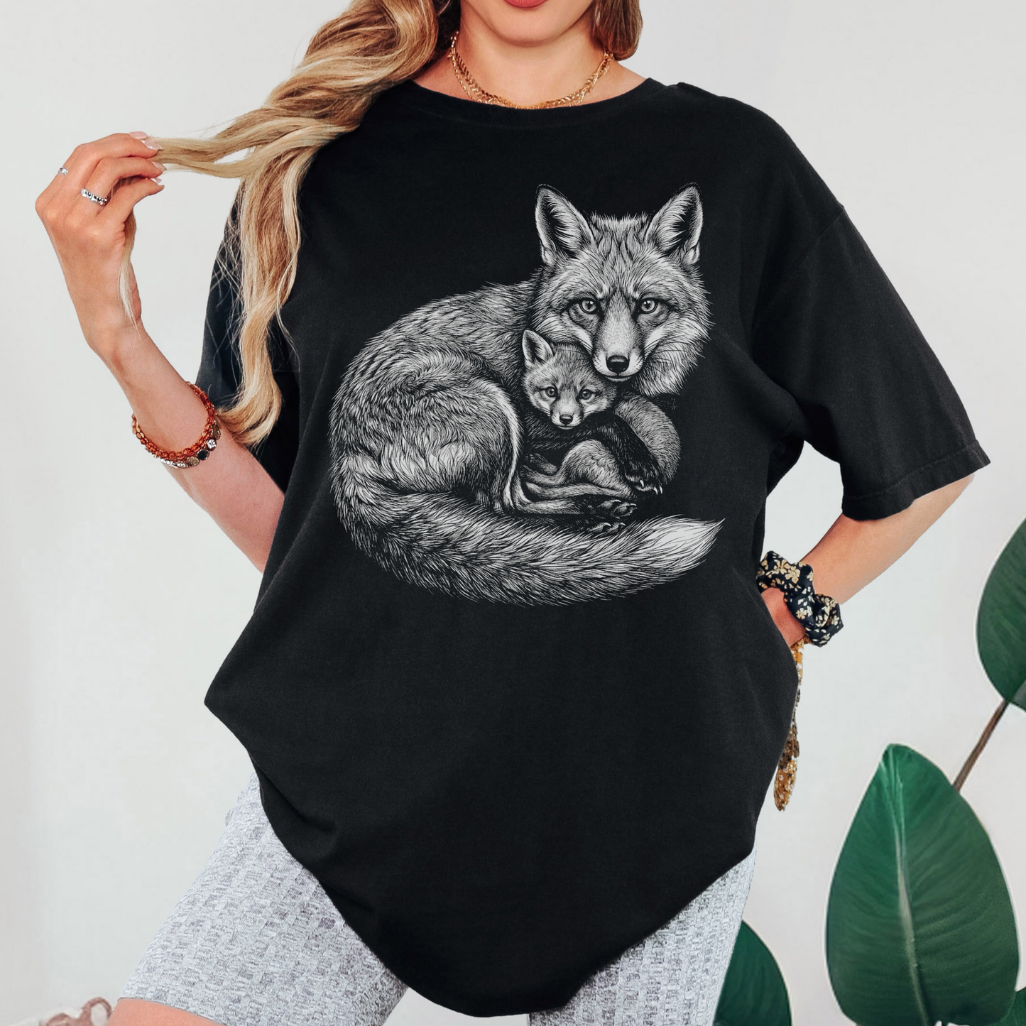 Whimsical Fox T-Shirt – Cottagecore Mama & Baby Fox Graphic Tee on Comfort Colors for Nature Lovers