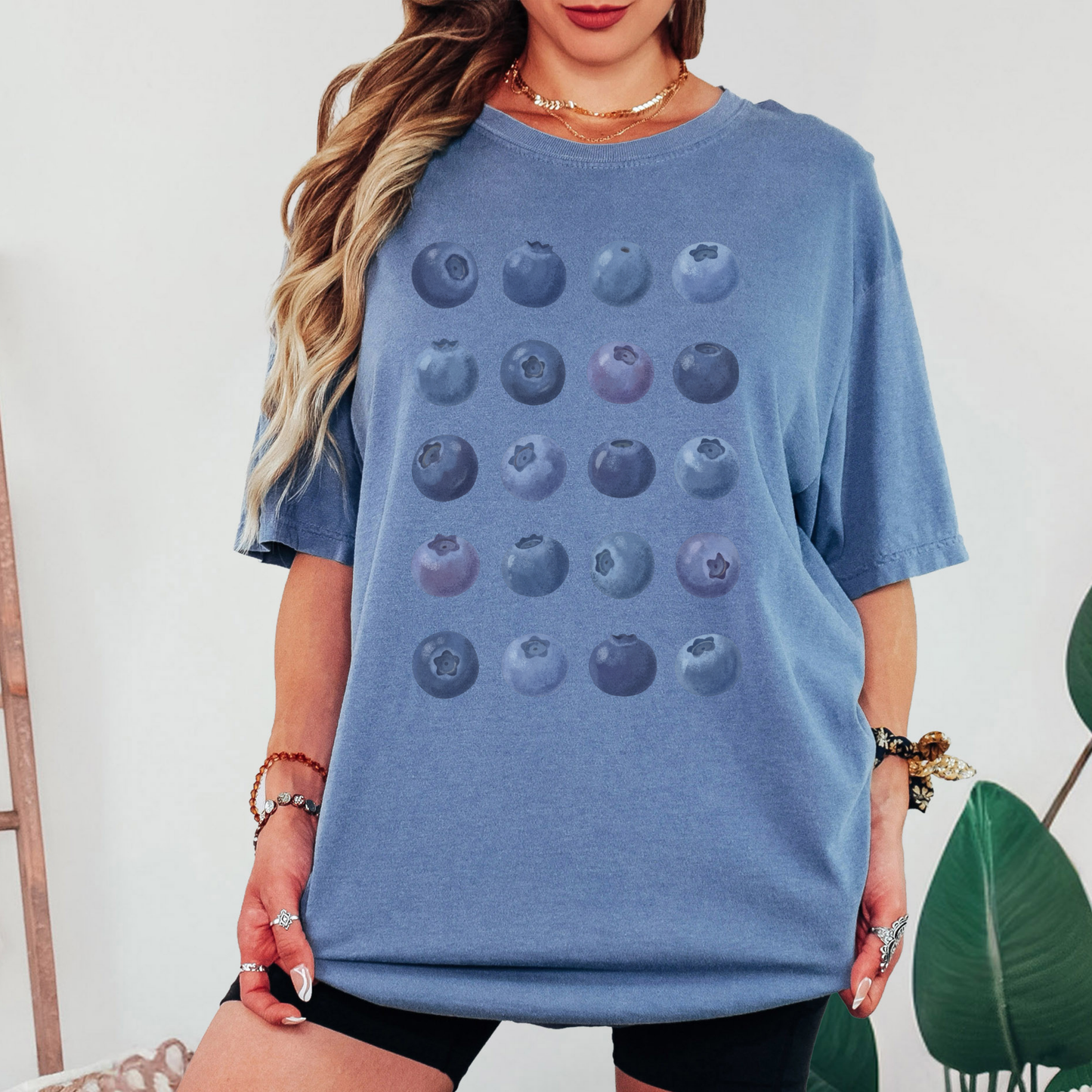 Cottagecore Blueberry T-Shirt – Vintage Fruit Grid Graphic Tee on Comfort Colors for Gardeners