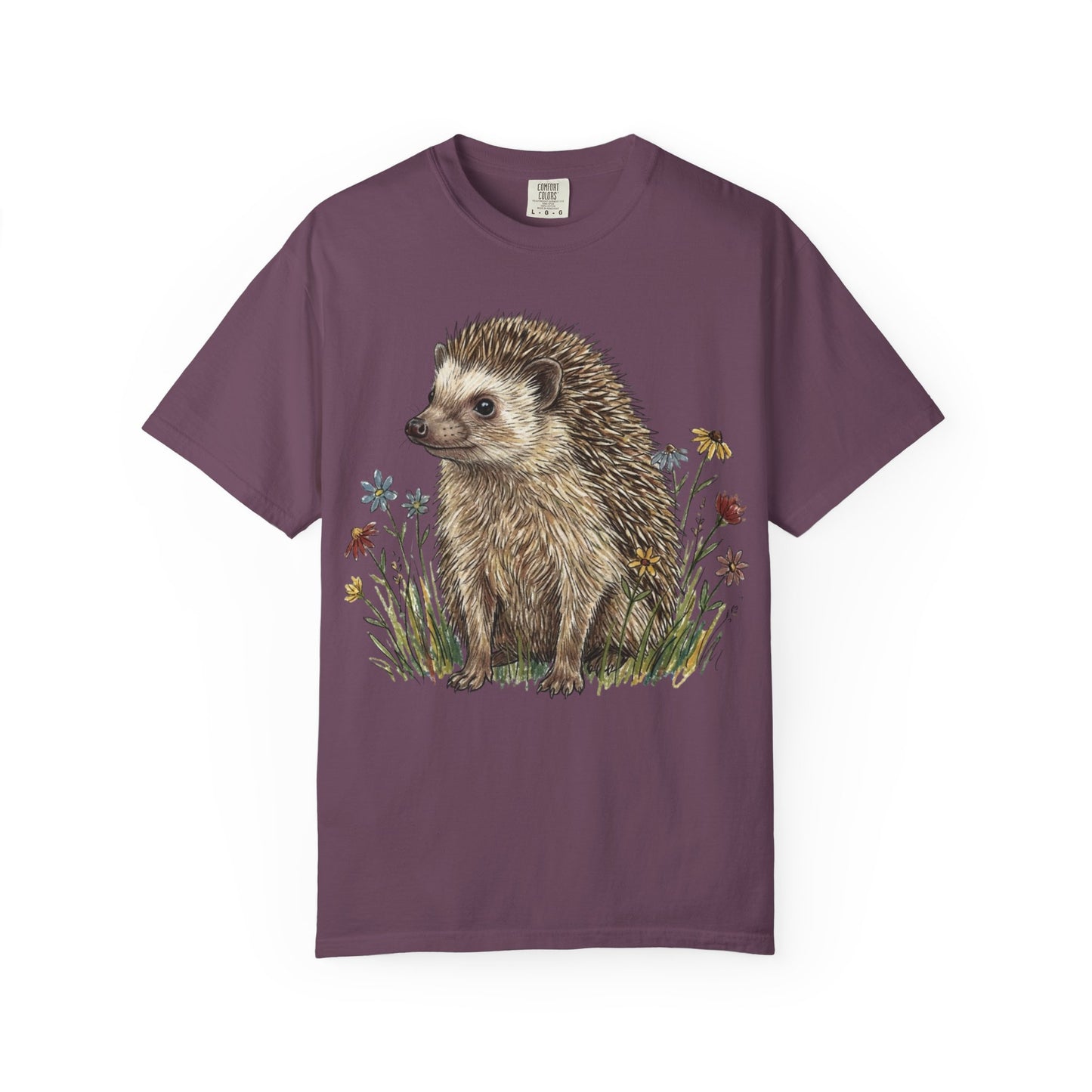 Cottagecore Hedgehog T-Shirt – Floral Woodland Animal Graphic Tee on Comfort Colors for Nature Lovers