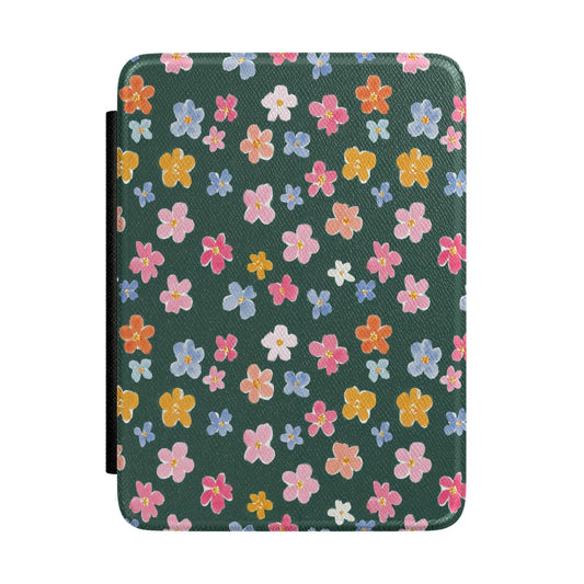 Cottagecore Floral Kindle Case – Green Flower Pattern Aesthetic E-Reader Cover for Book Lovers