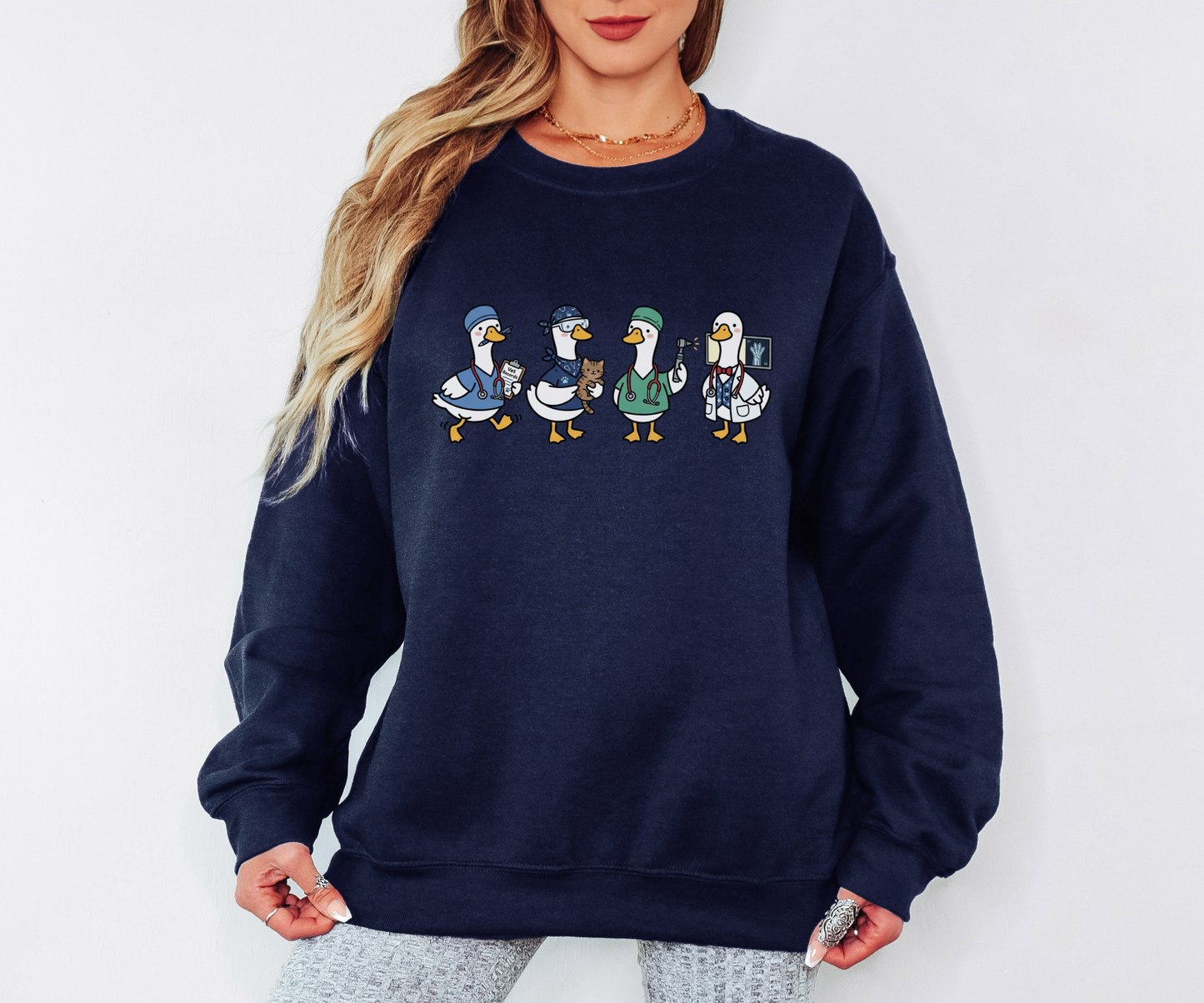 Funny Veterinary Goose Sweatshirt – Silly Goose Vet Tech Graphic Crewneck on Gildan for Vet Med Professionals