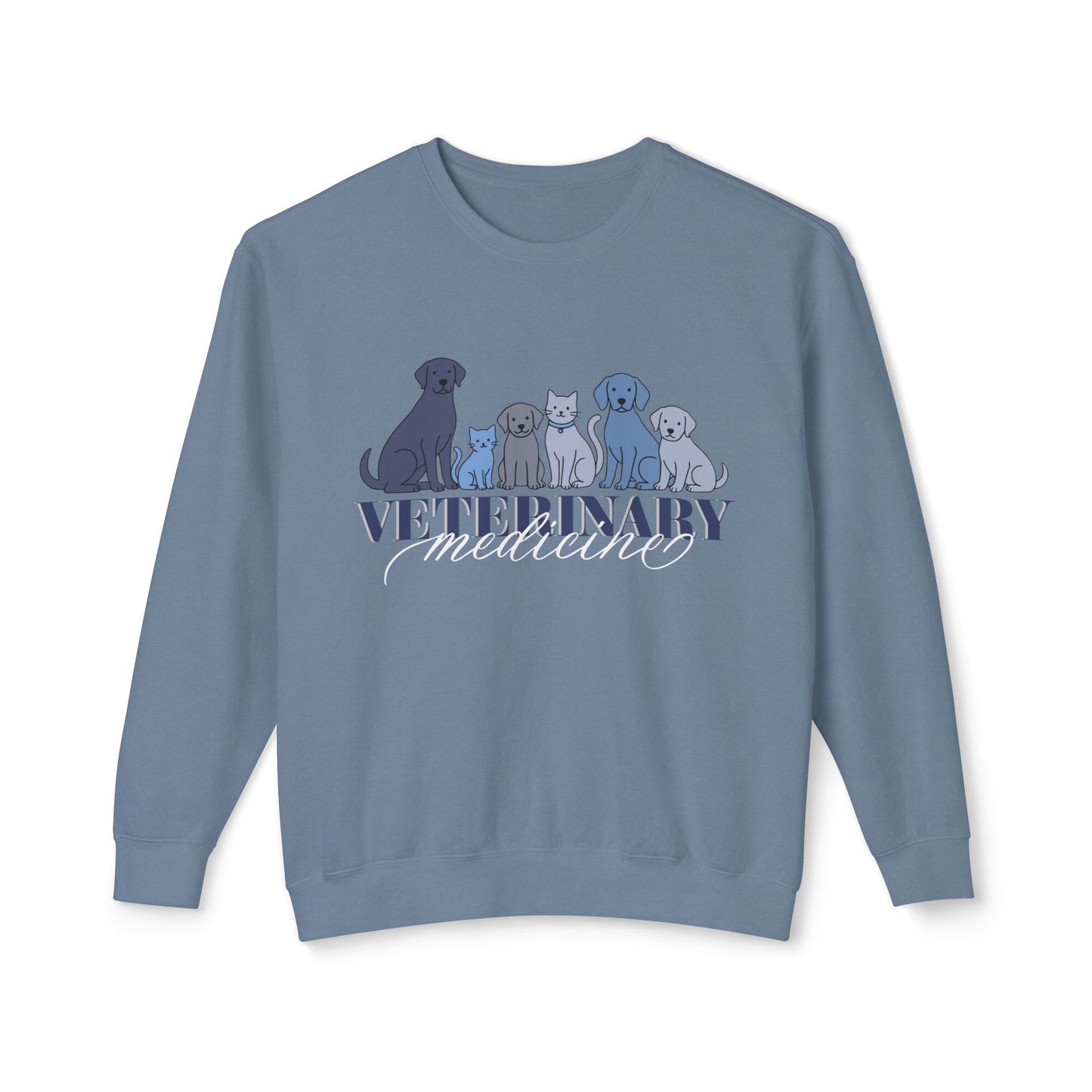 Veterinary Medicine Sweatshirt – Blue Dog & Cat Graphic on Comfort Colors for Vet Techs & Animal Lovers