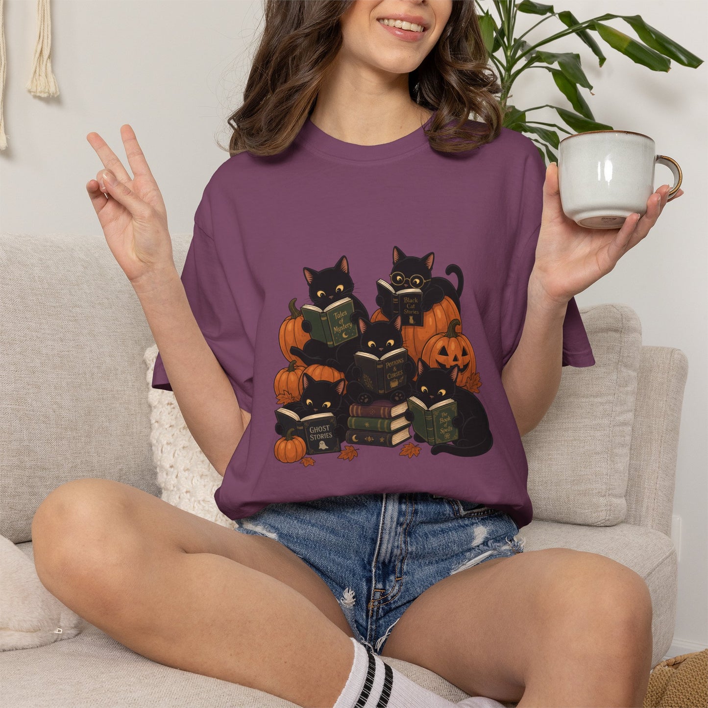 Halloween Black Cats & Pumpkins Comfort Colors T-Shirt