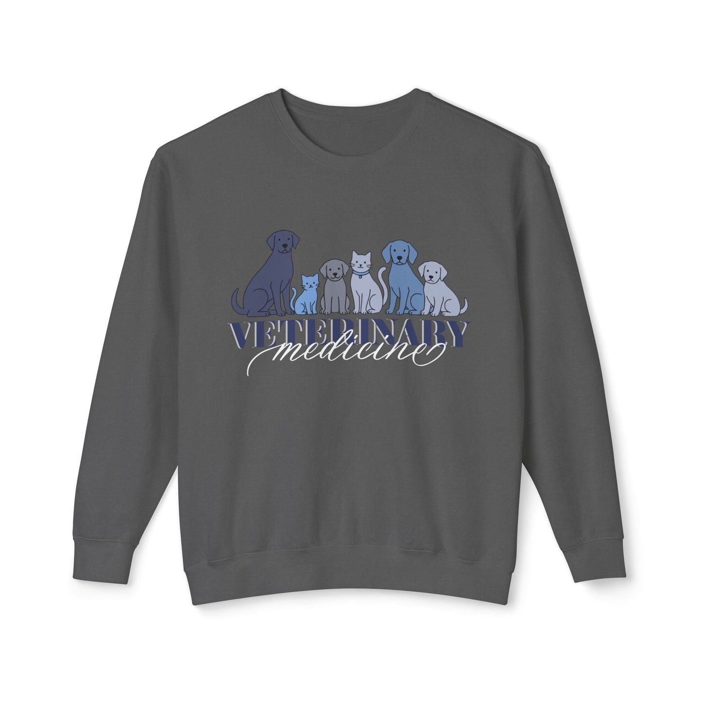 Veterinary Medicine Sweatshirt – Blue Dog & Cat Graphic on Comfort Colors for Vet Techs & Animal Lovers