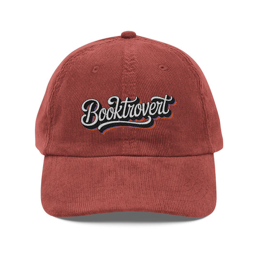 Vintage Corduroy Cap — Embroidered 'Booktrovert' Retro Baseball Hat