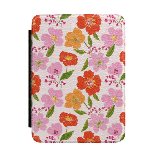 Cottagecore Floral Kindle Case – Red Pink Yellow Flower Pattern Aesthetic E-Reader Cover for Book Lovers