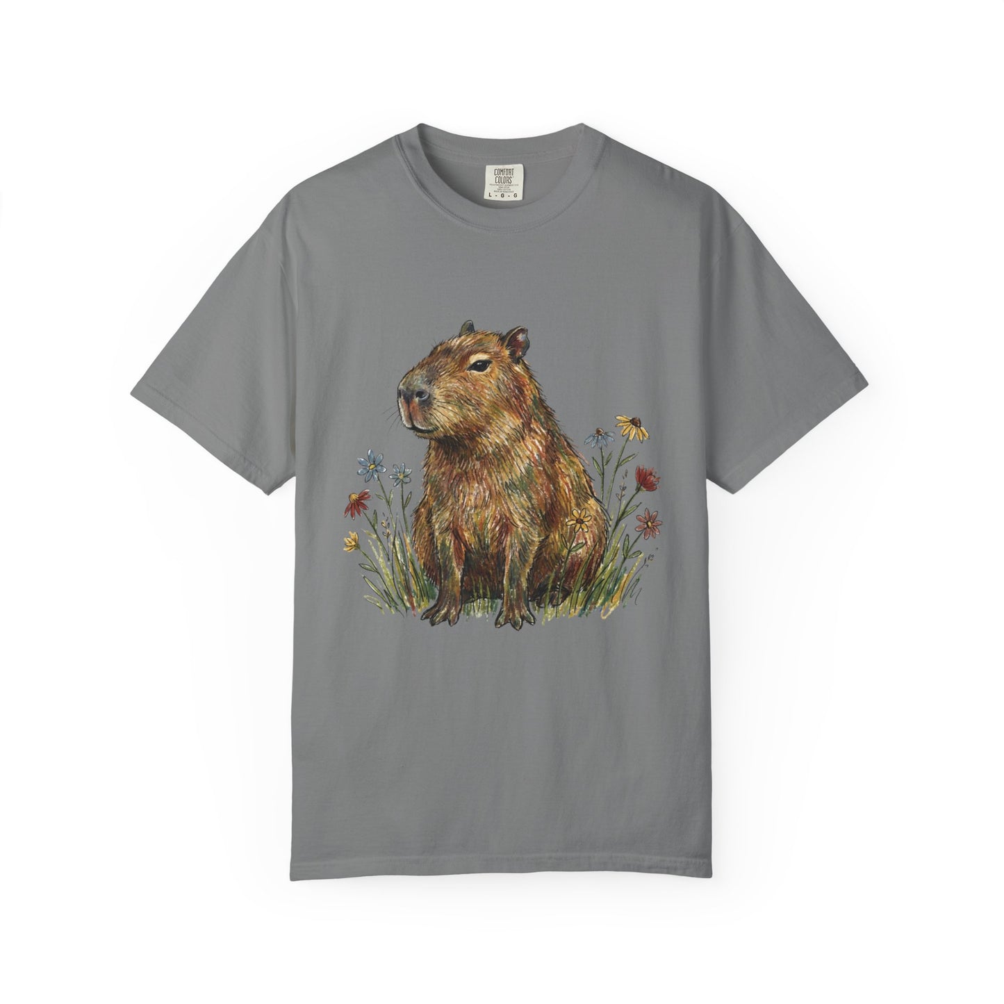 Cottagecore Capybara T-Shirt – Floral Capybara Graphic Tee on Comfort Colors for Animal & Book Lovers