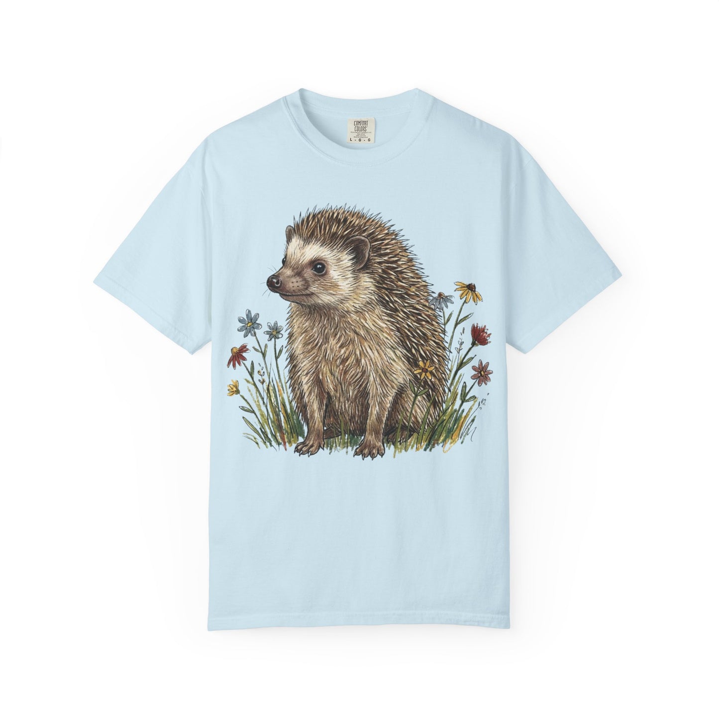Cottagecore Hedgehog T-Shirt – Floral Woodland Animal Graphic Tee on Comfort Colors for Nature Lovers