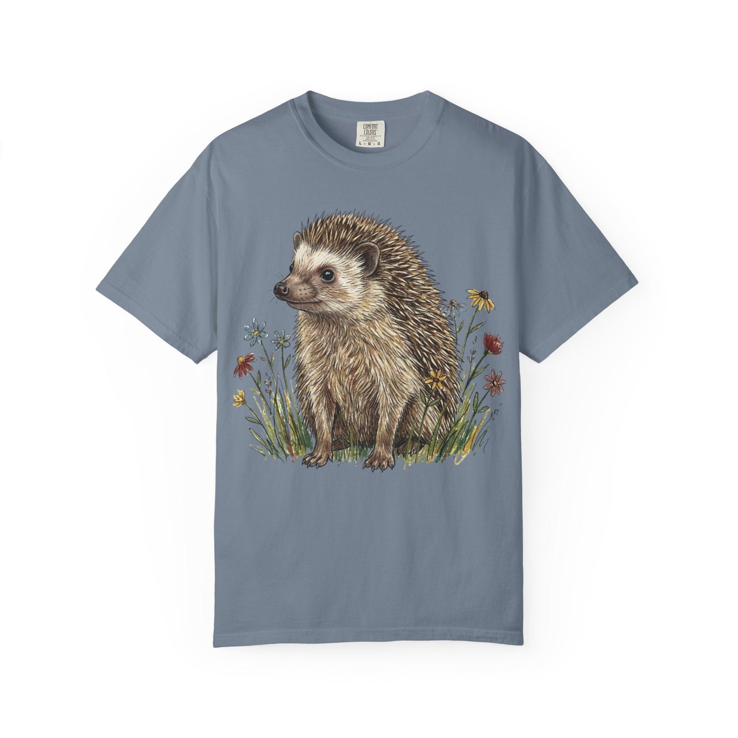 Cottagecore Hedgehog T-Shirt – Floral Woodland Animal Graphic Tee on Comfort Colors for Nature Lovers