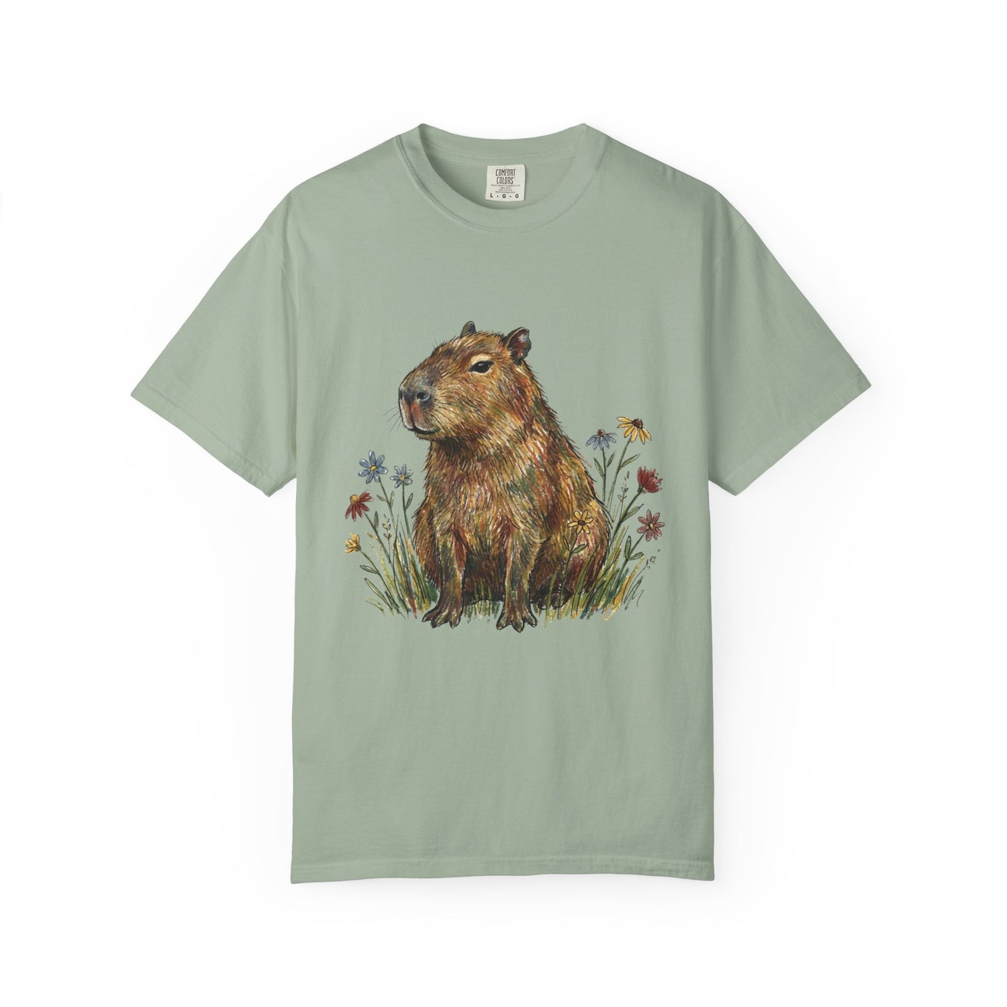 Cottagecore Capybara T-Shirt – Floral Capybara Graphic Tee on Comfort Colors for Animal & Book Lovers