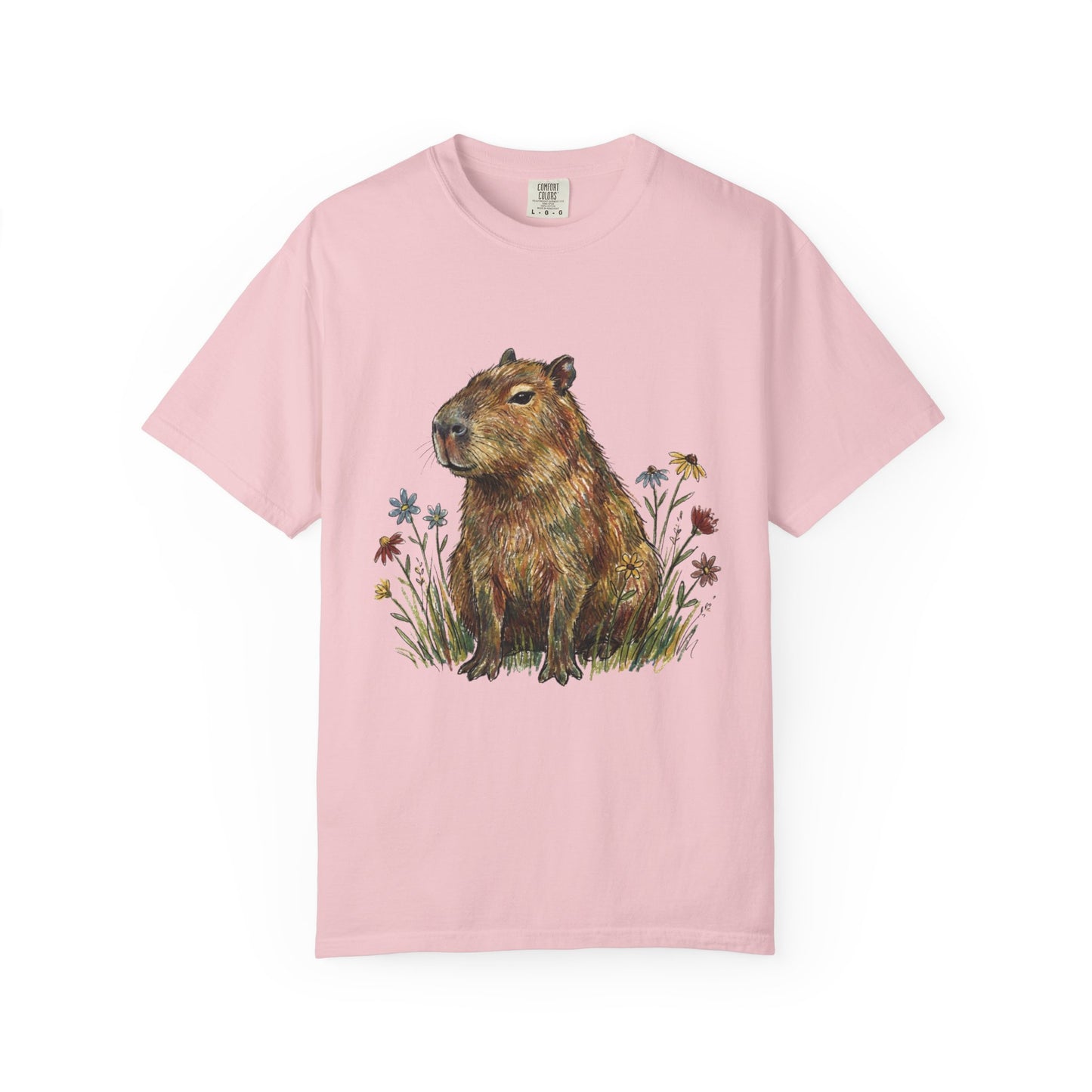 Cottagecore Capybara T-Shirt – Floral Capybara Graphic Tee on Comfort Colors for Animal & Book Lovers
