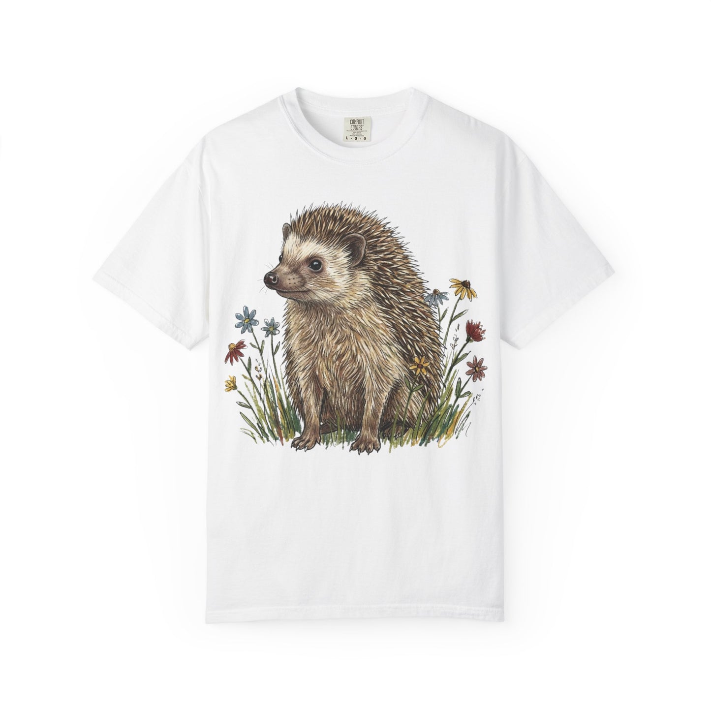 Cottagecore Hedgehog T-Shirt – Floral Woodland Animal Graphic Tee on Comfort Colors for Nature Lovers