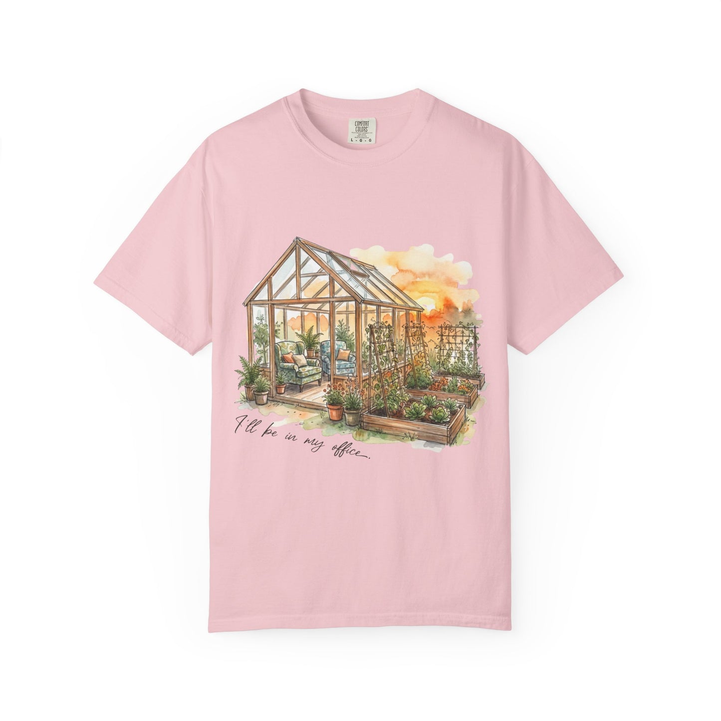 Cottagecore Garden T-Shirt – “In My Office” Greenhouse Graphic Tee on Comfort Colors for Plant Lovers