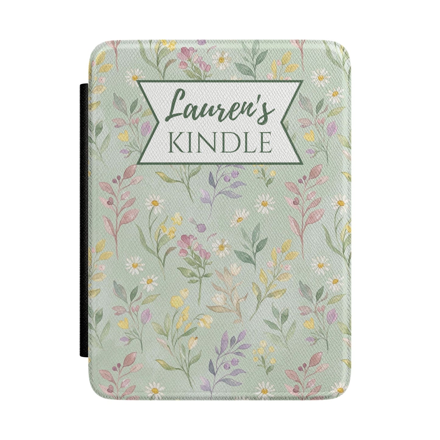 Personalized Cottagecore Kindle Case – Sage Green Floral Custom Name Aesthetic E-Reader Cover for Book Lovers