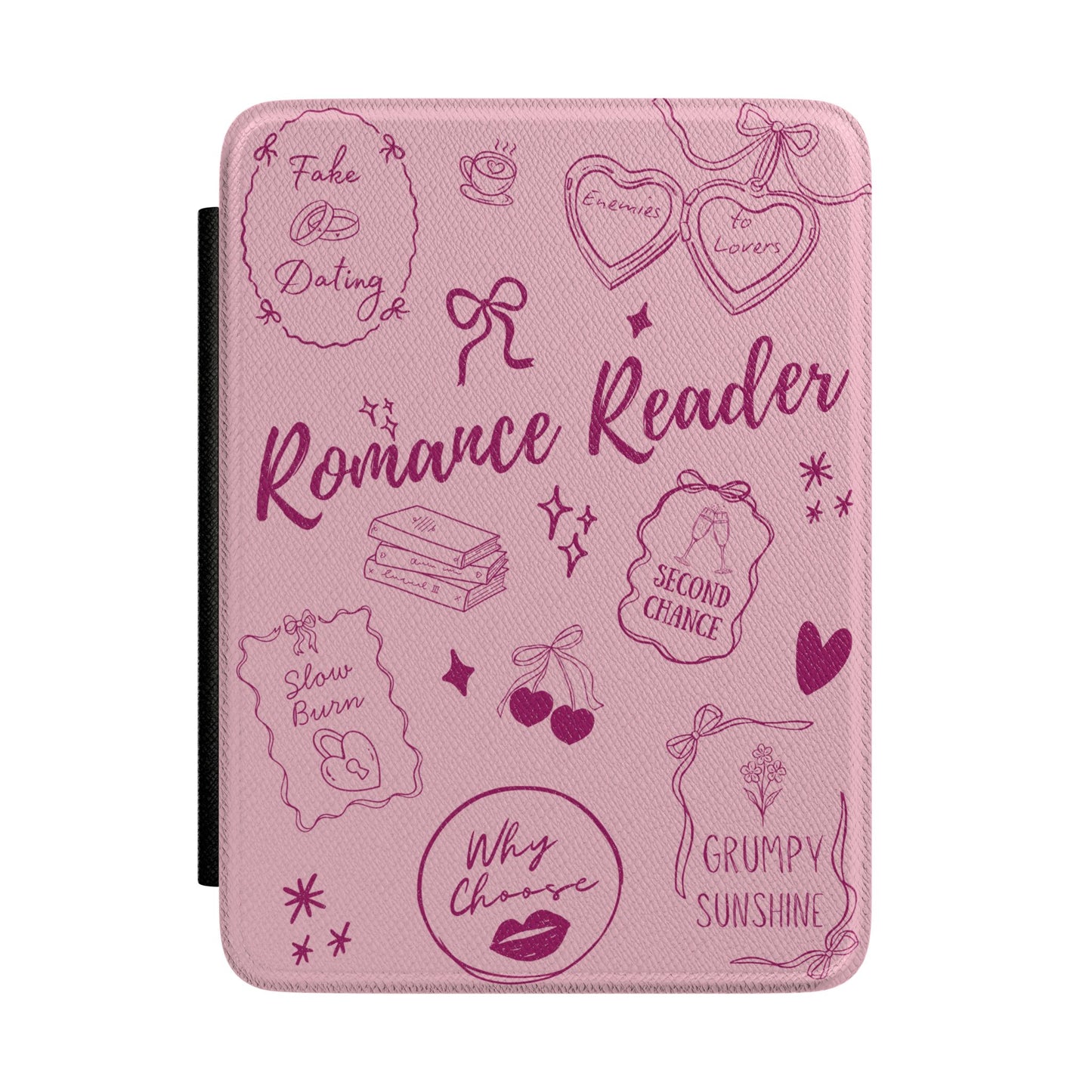 Romance Reader Kindle Case – Pink Book Tropes Aesthetic E-Reader Cover for Romance Lovers