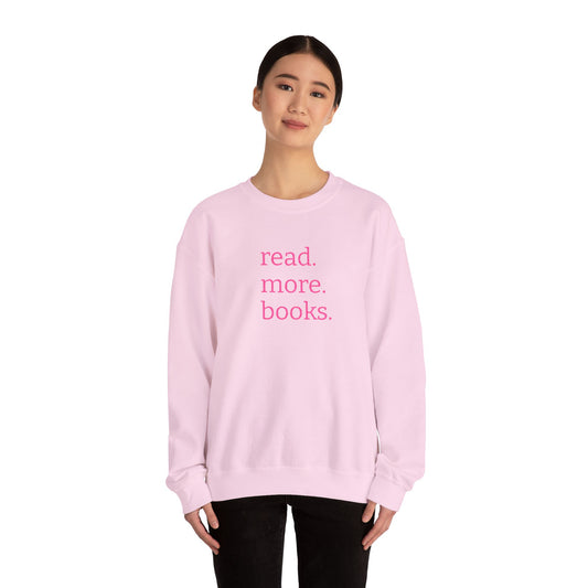 Read More Books Embroidered Sweatshirt – Pink Crewneck with Dark Pink Stitching