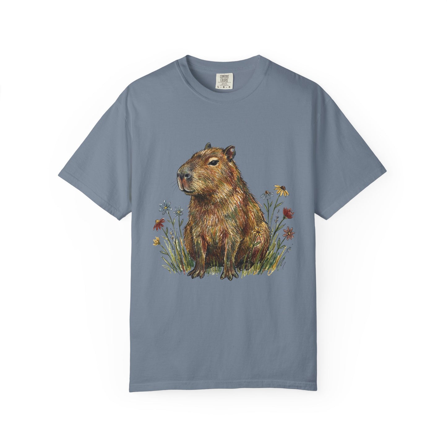 Cottagecore Capybara T-Shirt – Floral Capybara Graphic Tee on Comfort Colors for Animal & Book Lovers