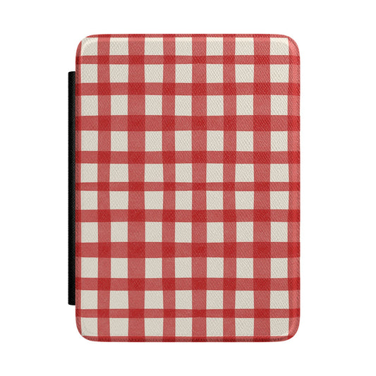 Cottagecore Gingham Kindle Case – Red Checkered Cute E-Reader Cover for Book Lovers